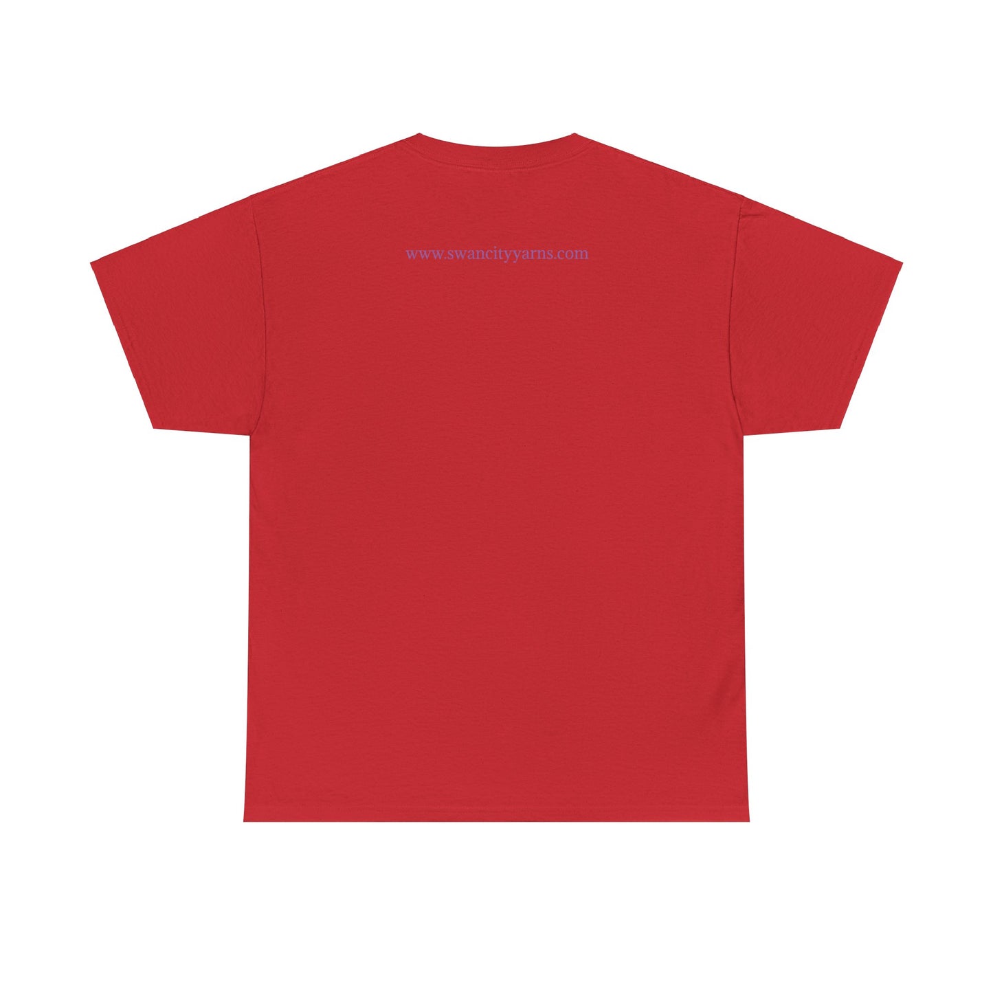 Swan City Yarns Unisex Heavy Cotton Tee - Vibrant Red with Neon Flamingo Design