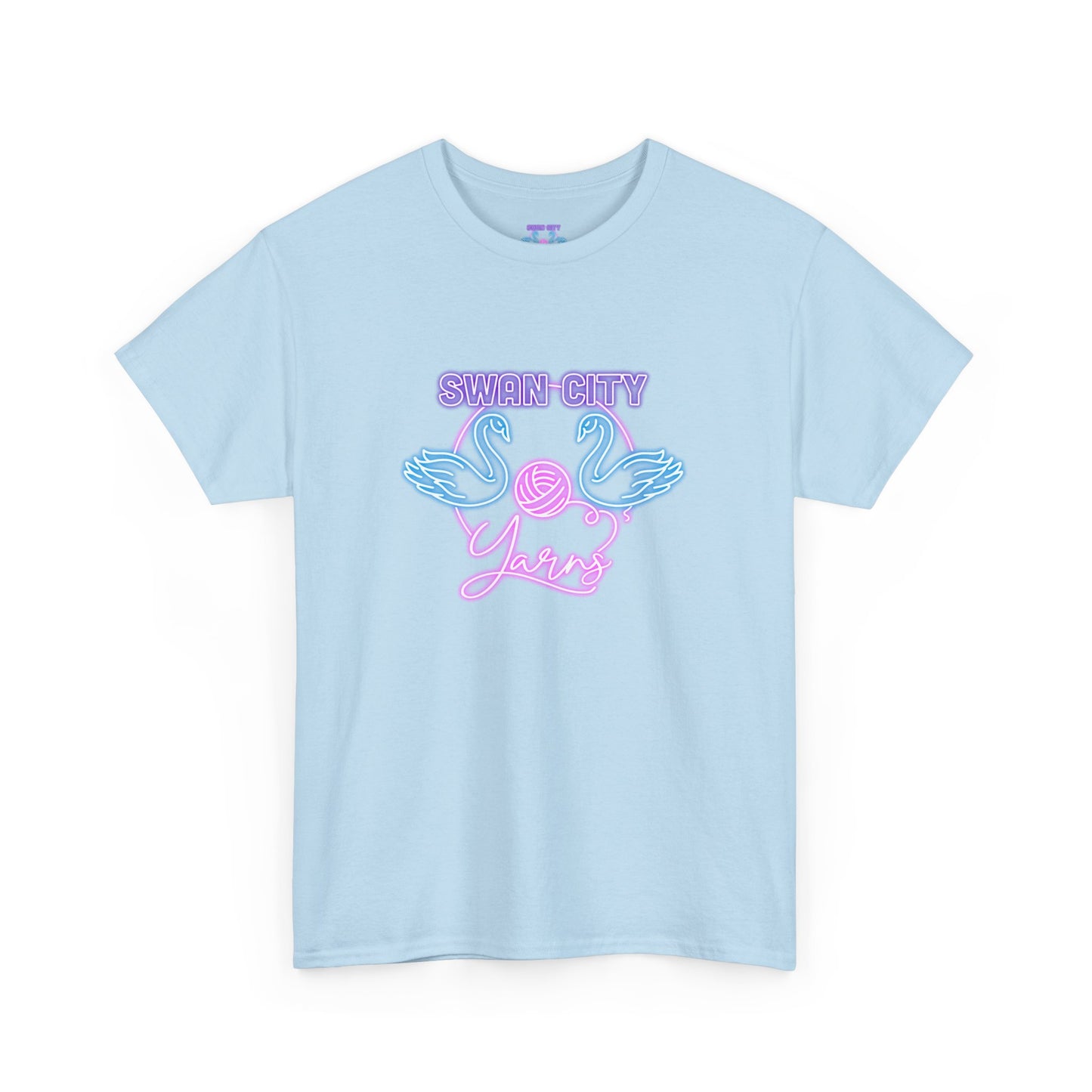 Swan City Yarns Unisex Heavy Cotton Tee - Vibrant Red with Neon Flamingo Design