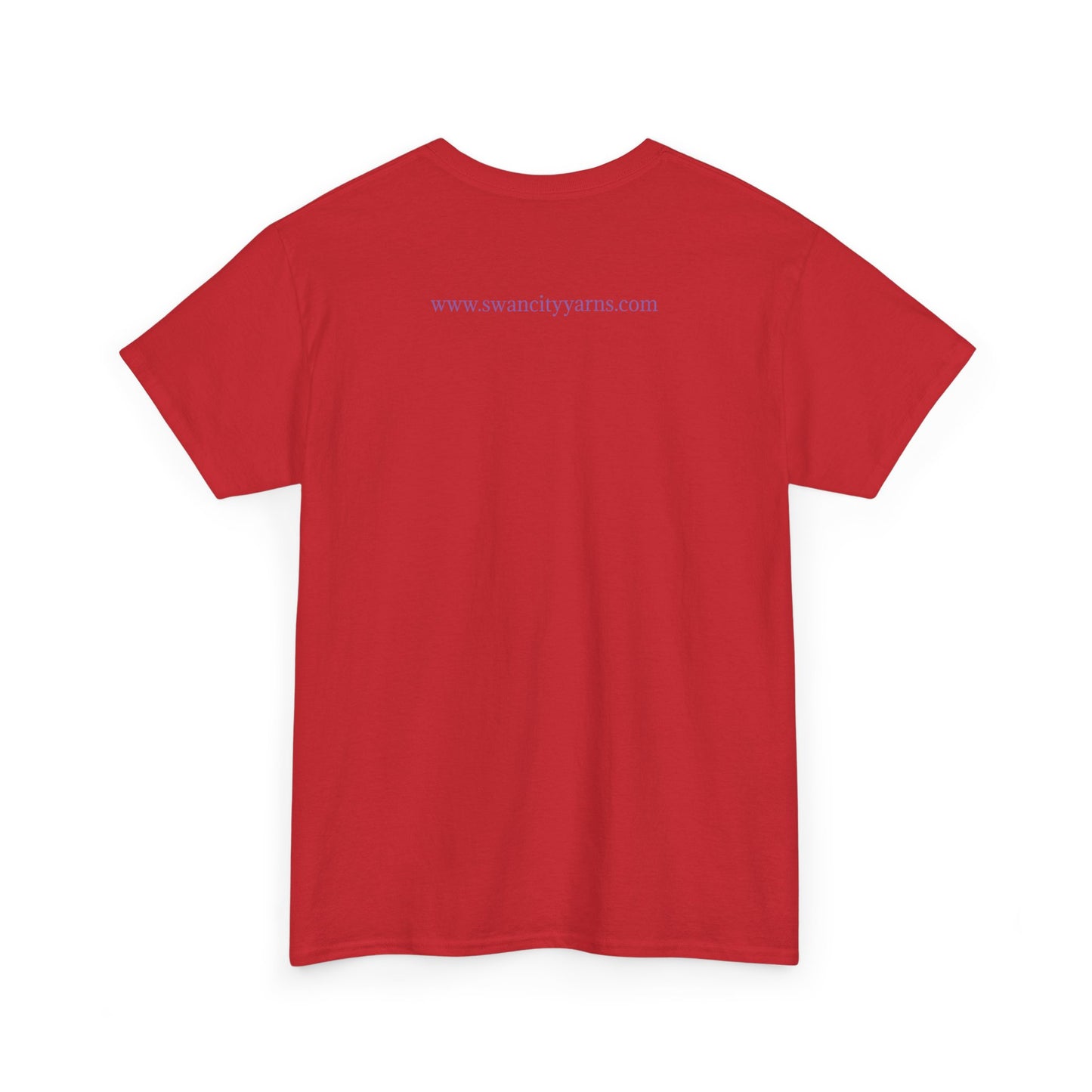 Swan City Yarns Unisex Heavy Cotton Tee - Vibrant Red with Neon Flamingo Design