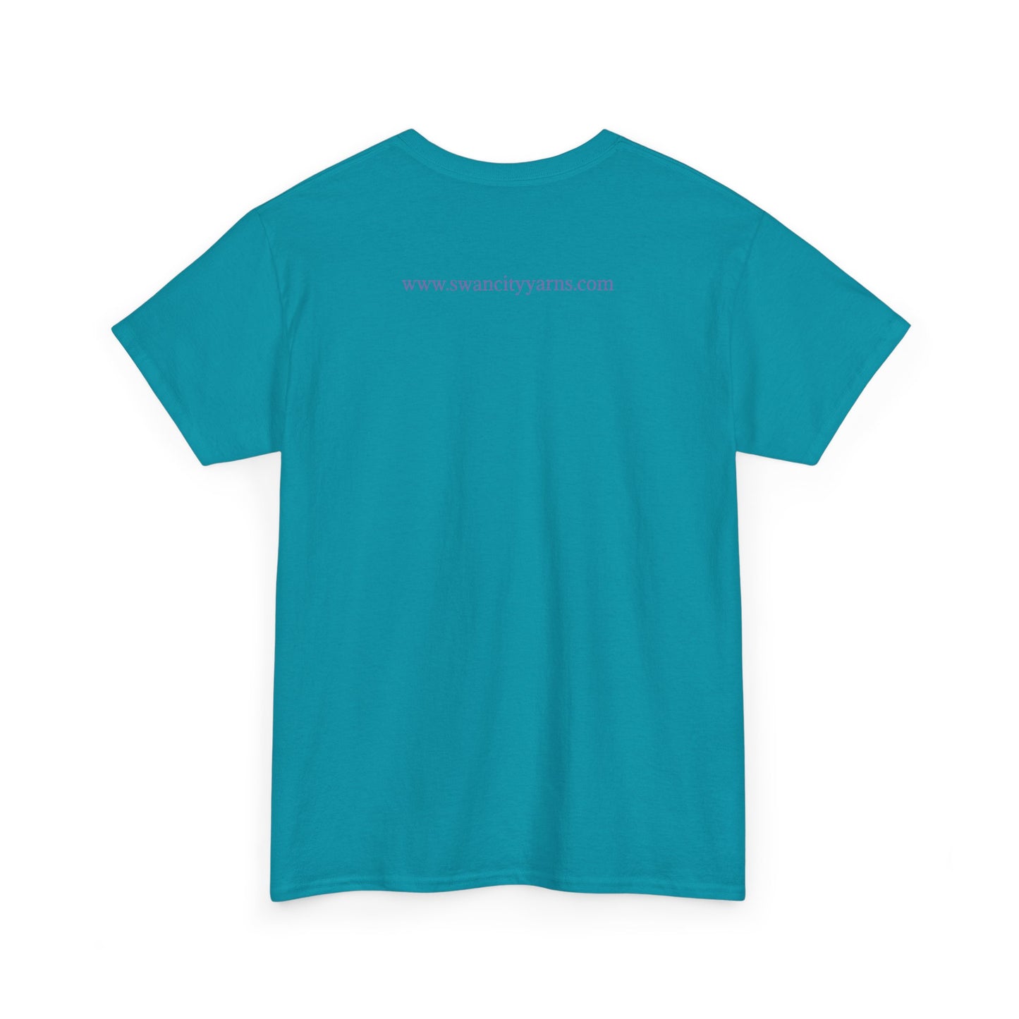 Swan City Yarns Unisex Heavy Cotton Tee - Vibrant Red with Neon Flamingo Design