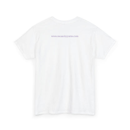 Swan City Yarns Unisex Heavy Cotton Tee - Vibrant Red with Neon Flamingo Design